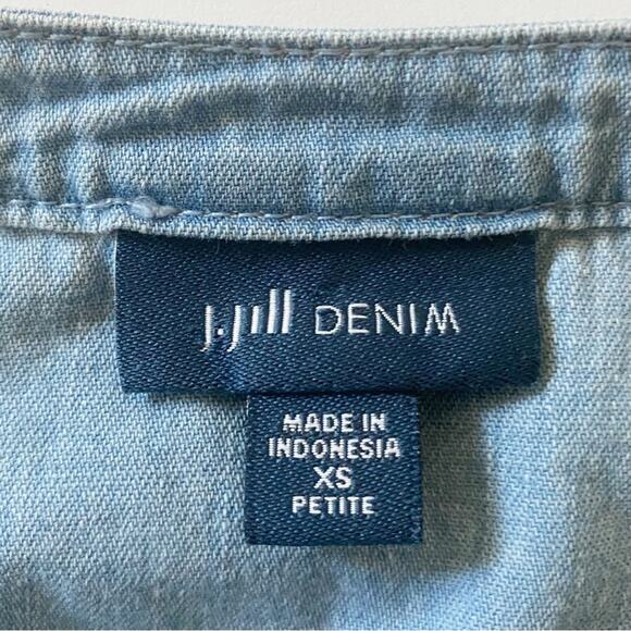 J. Jill Petite Denim Knot Button Long Sleeve Blouse Clarity Wash Petite XSP - Picture 6 of 12